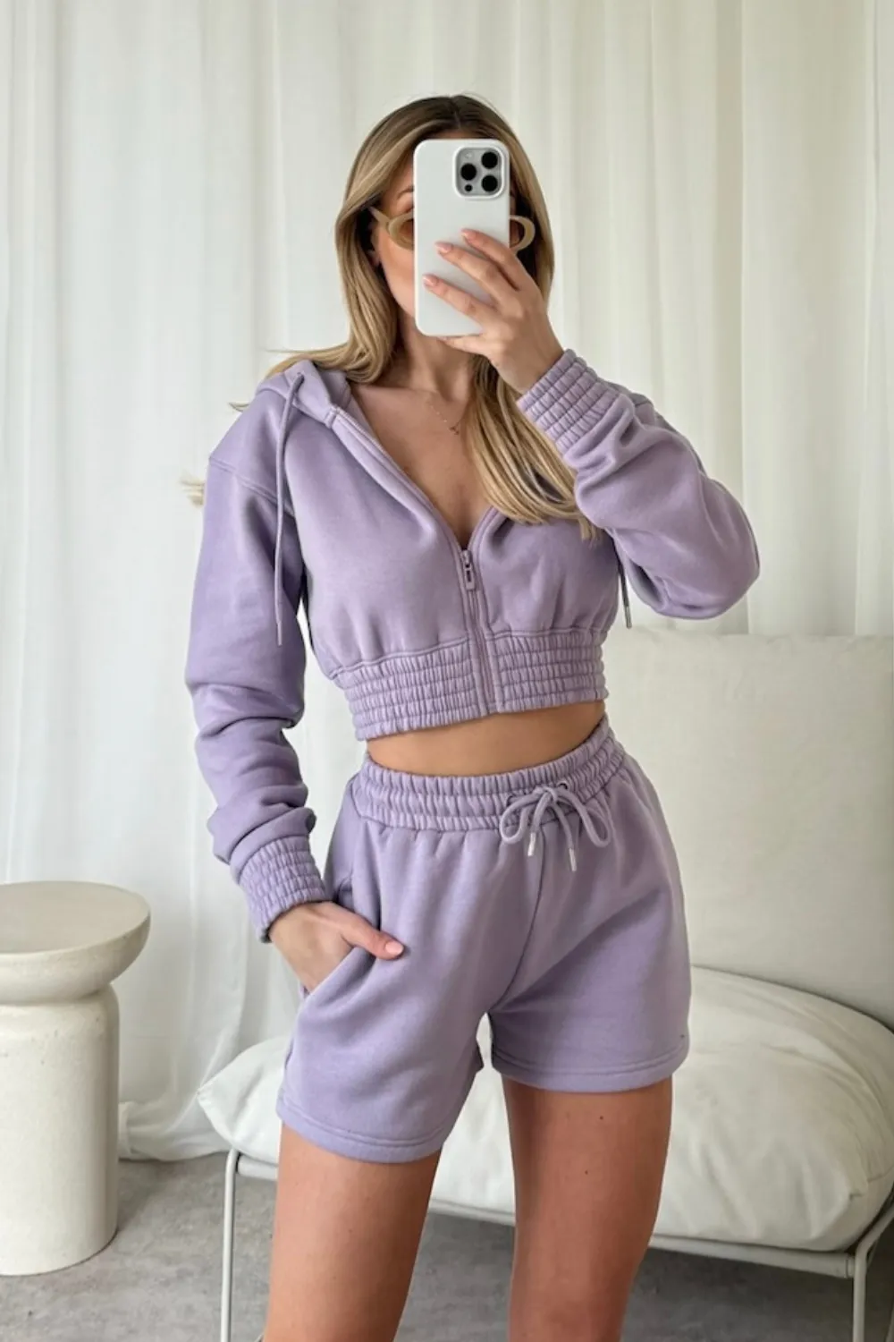 Naomi lilac cropped jacket and shorts