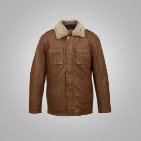 Natural Brown Leather Blazer Jacket For Men