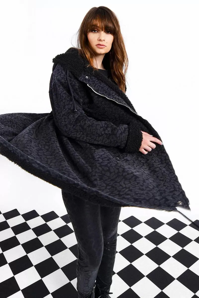 Parka in Leopard Denim with Hood
