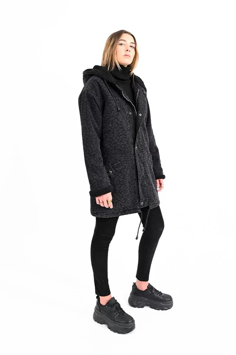 Parka in Leopard Denim with Hood