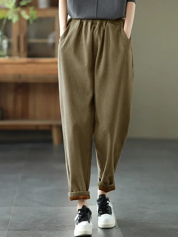 Plus Size Women Autumn Thicken Pure Color Harem Pants