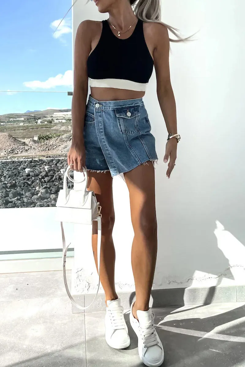 QB723 Overlap Denim Mini Skirt