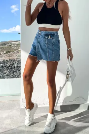 QB723 Overlap Denim Mini Skirt