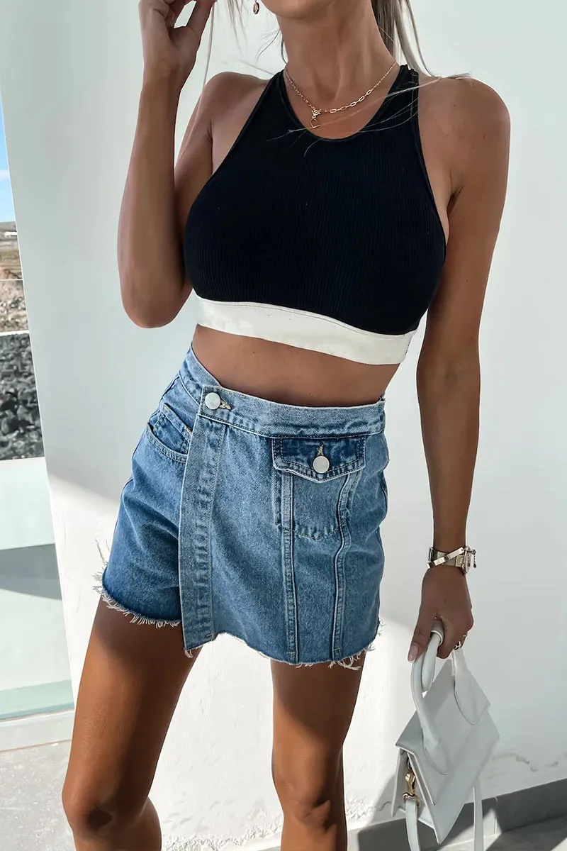 QB723 Overlap Denim Mini Skirt