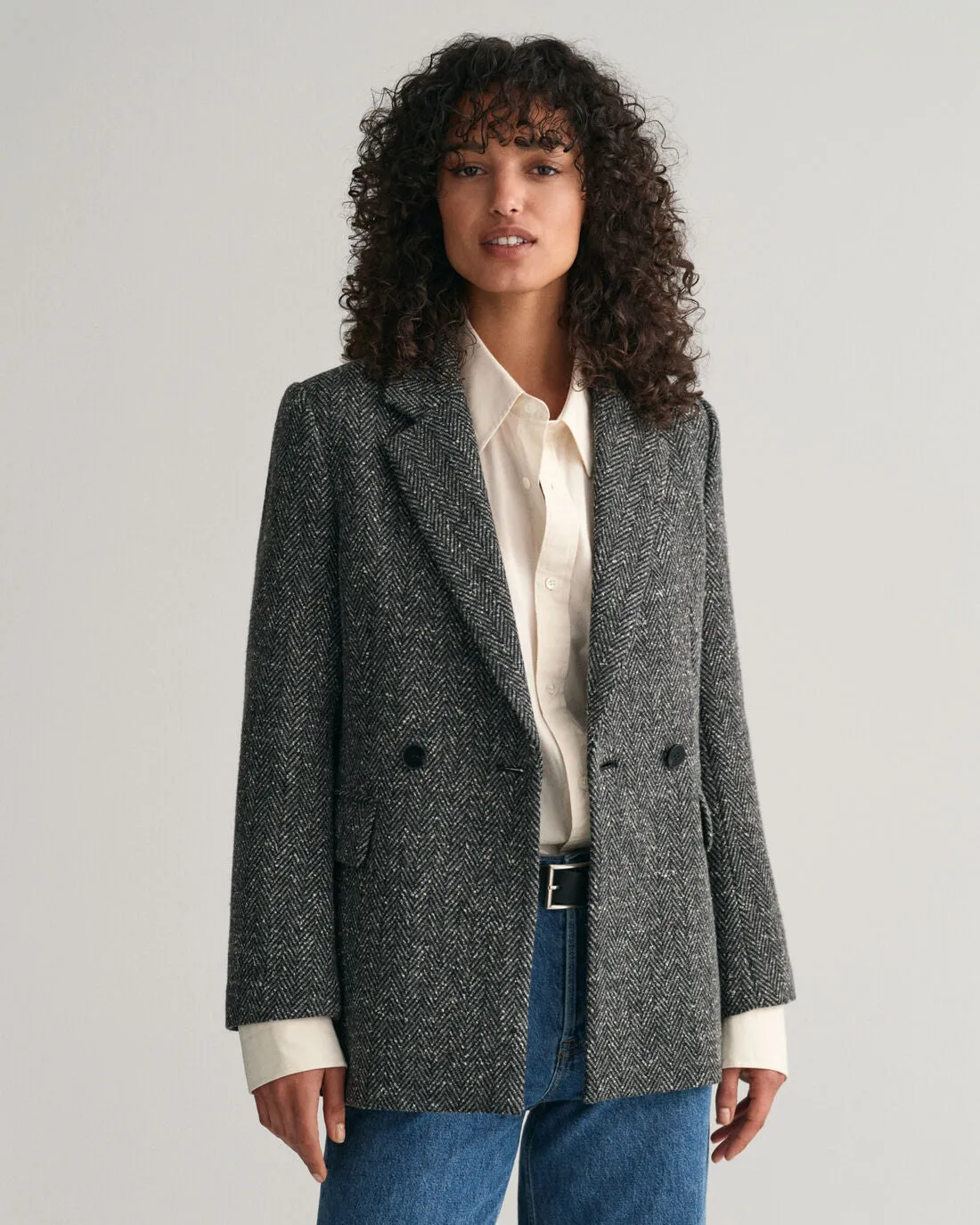 Regular Herringbone Blazer - Antracit Melange