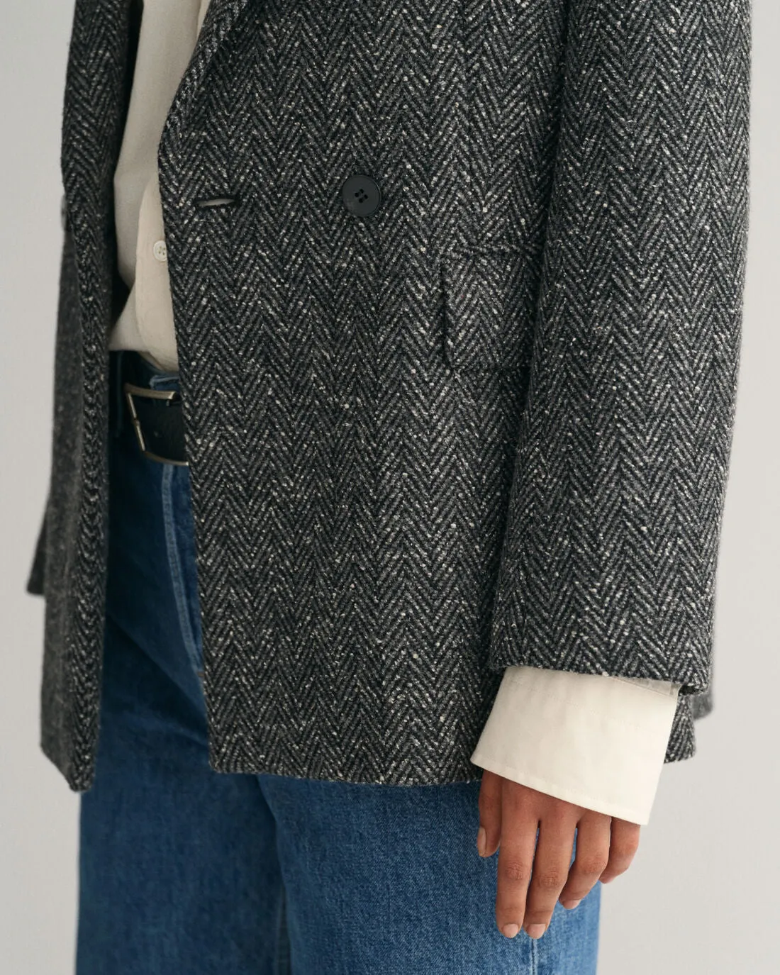 Regular Herringbone Blazer - Antracit Melange