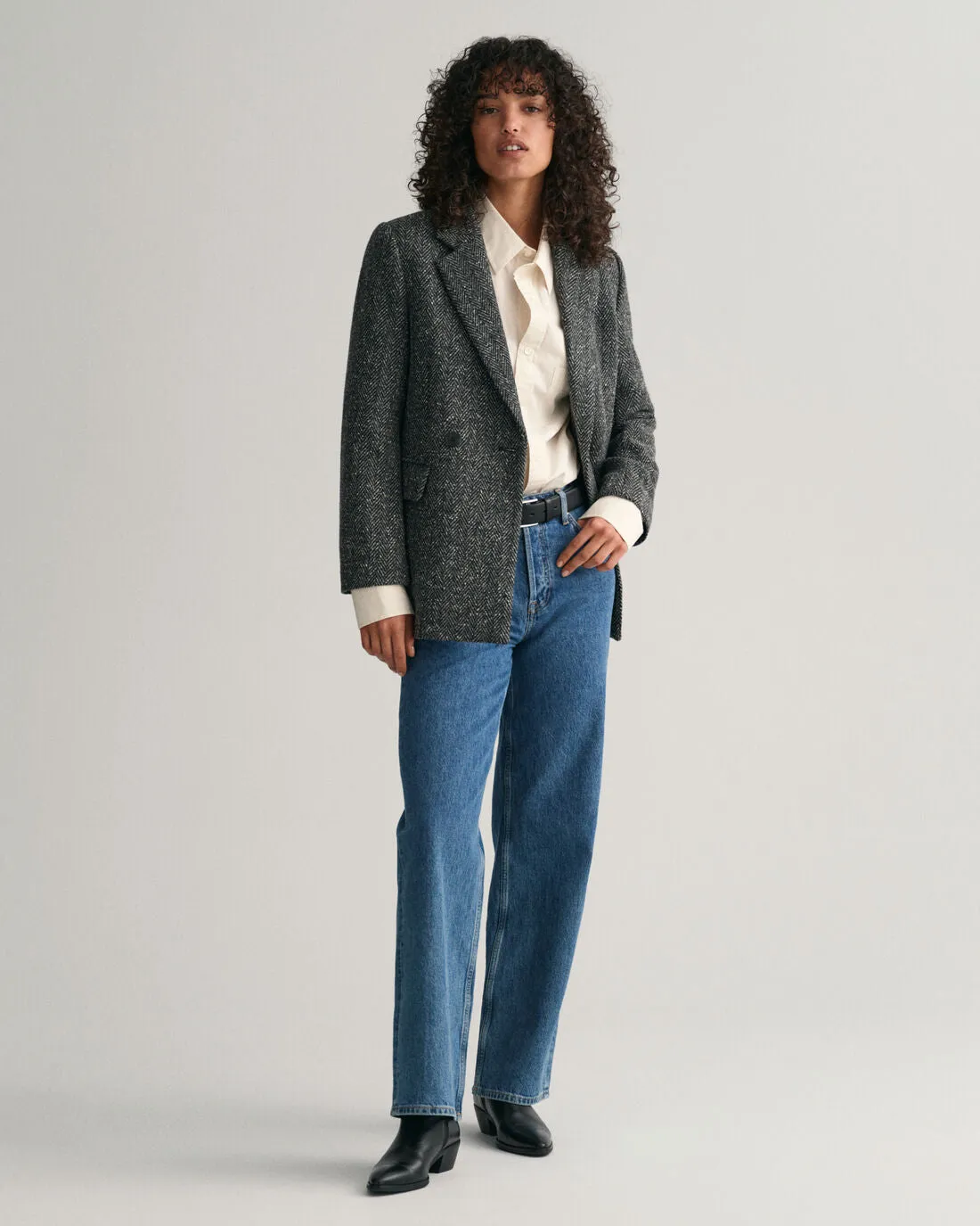 Regular Herringbone Blazer - Antracit Melange