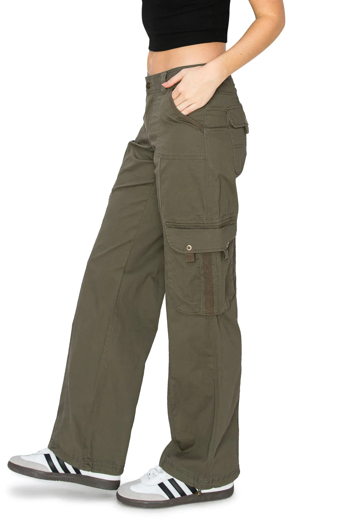 Relaxed Fit Cargo Bungee Pants - Olive