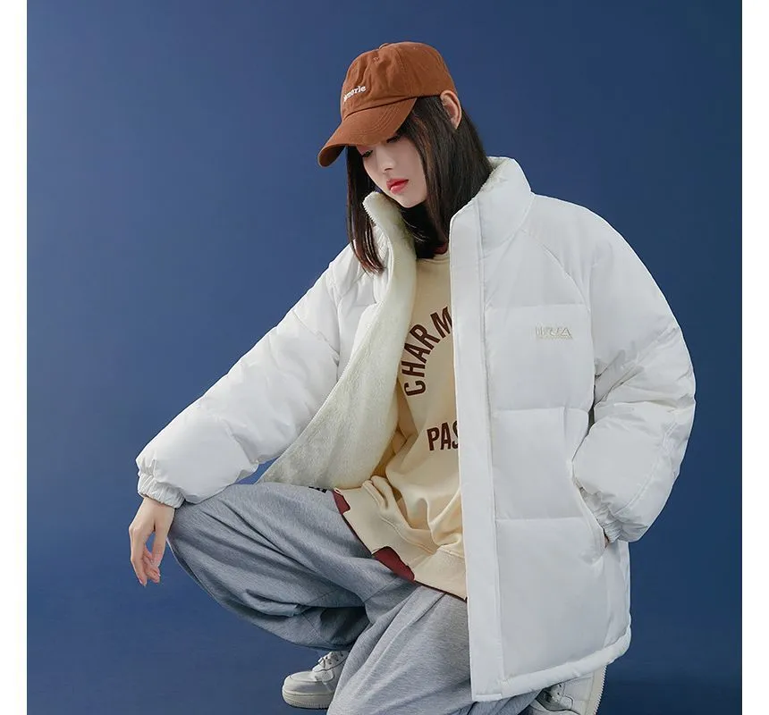 Reversible Lettering Zip-Up Padded Jacket