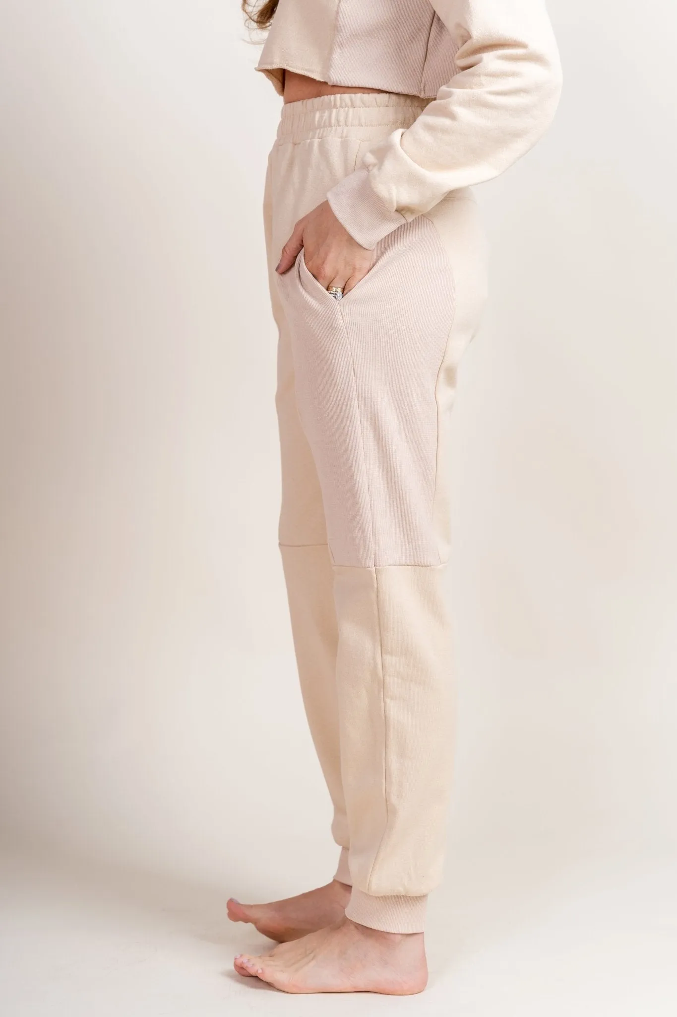 Rib contrast joggers natural