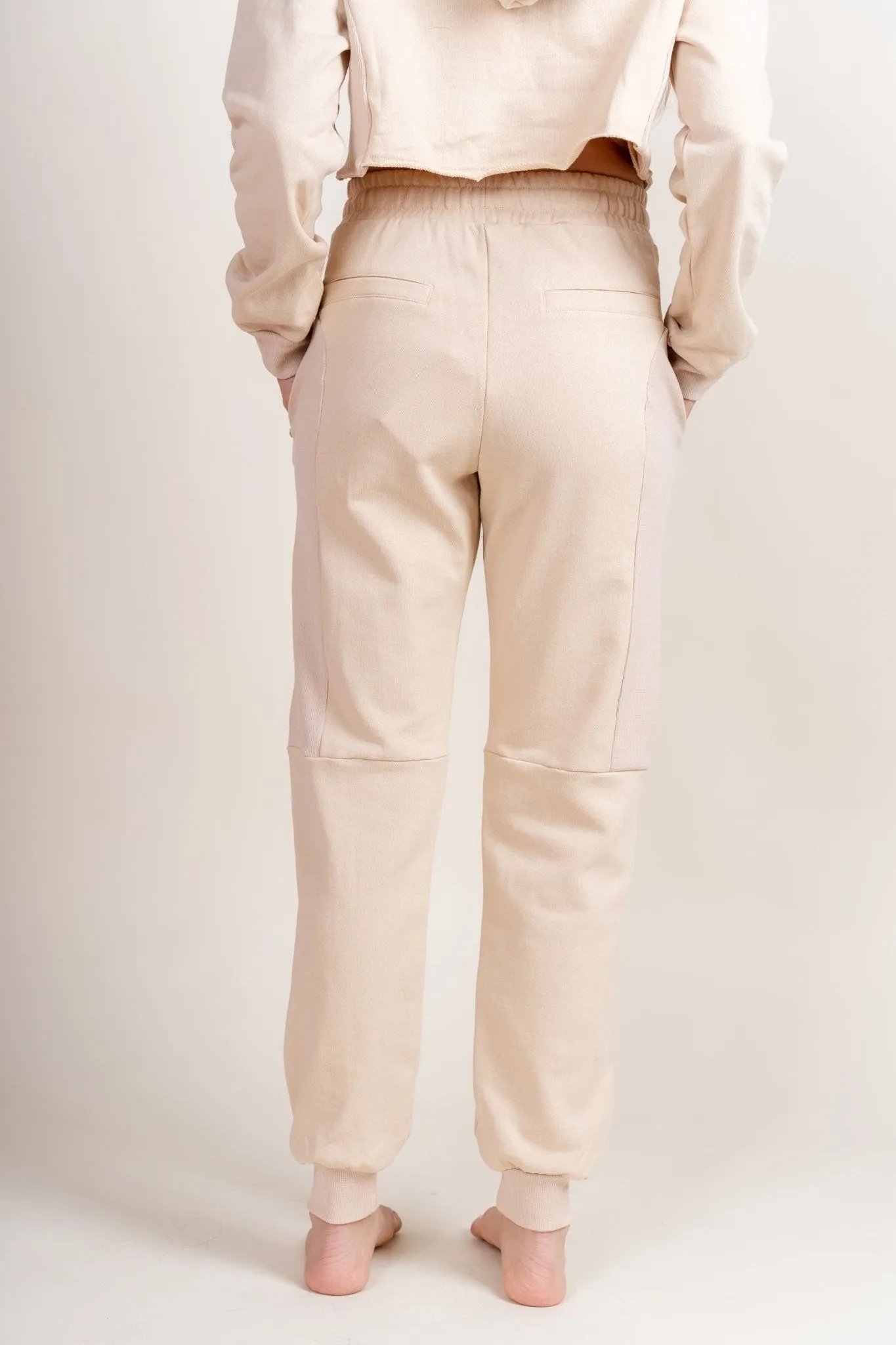 Rib contrast joggers natural