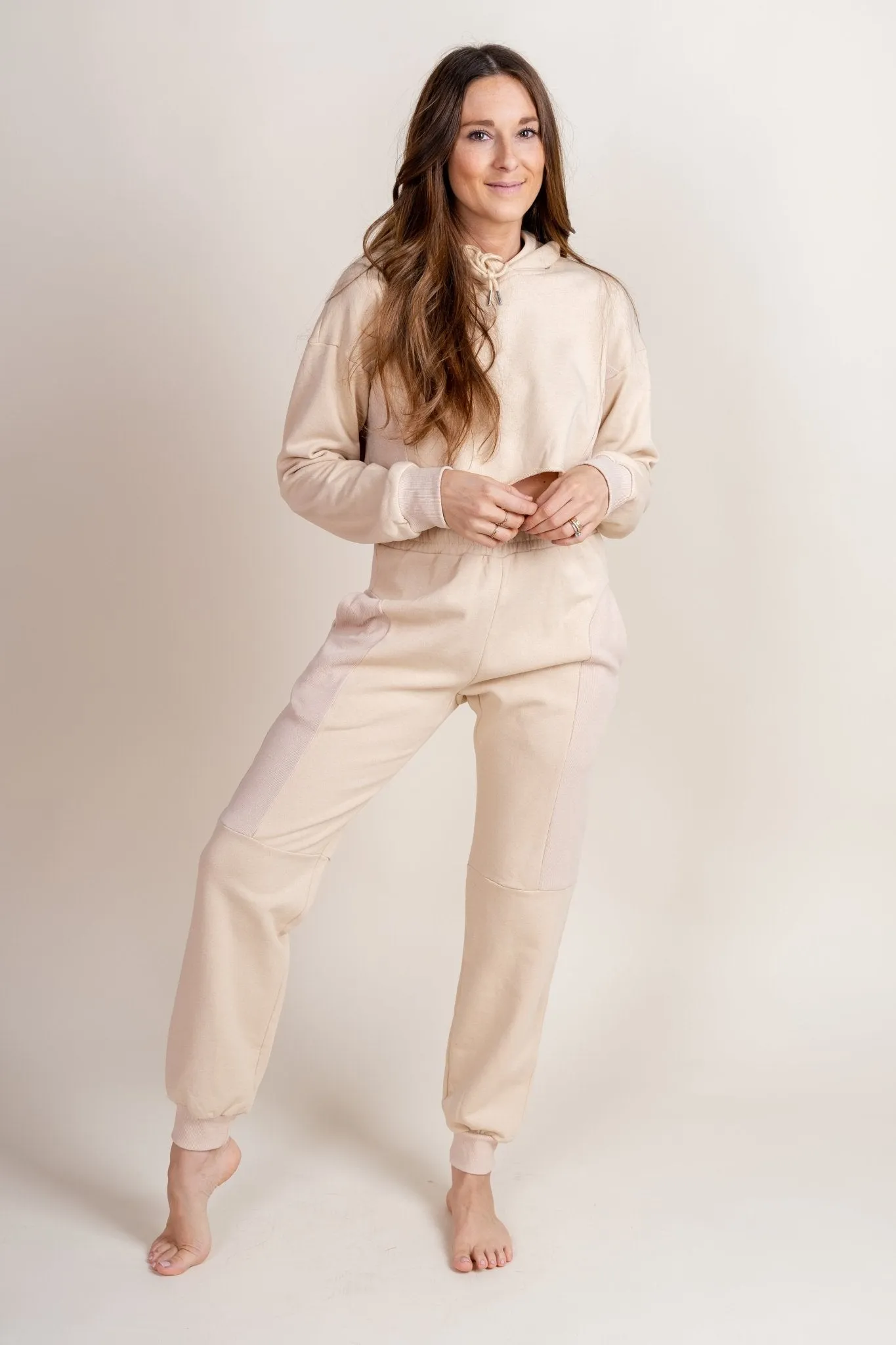 Rib contrast joggers natural