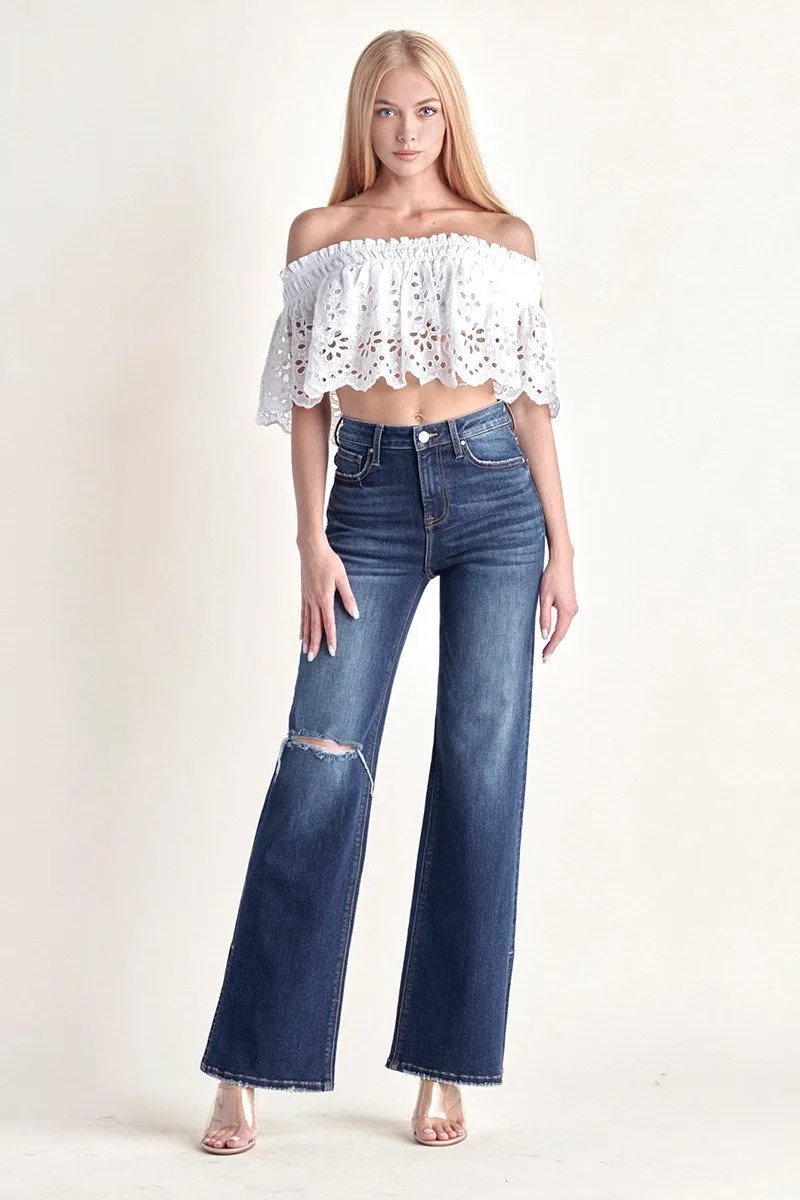 Risen Jeans - High Rise Distressed Wide Flare Jeans - RDP5385