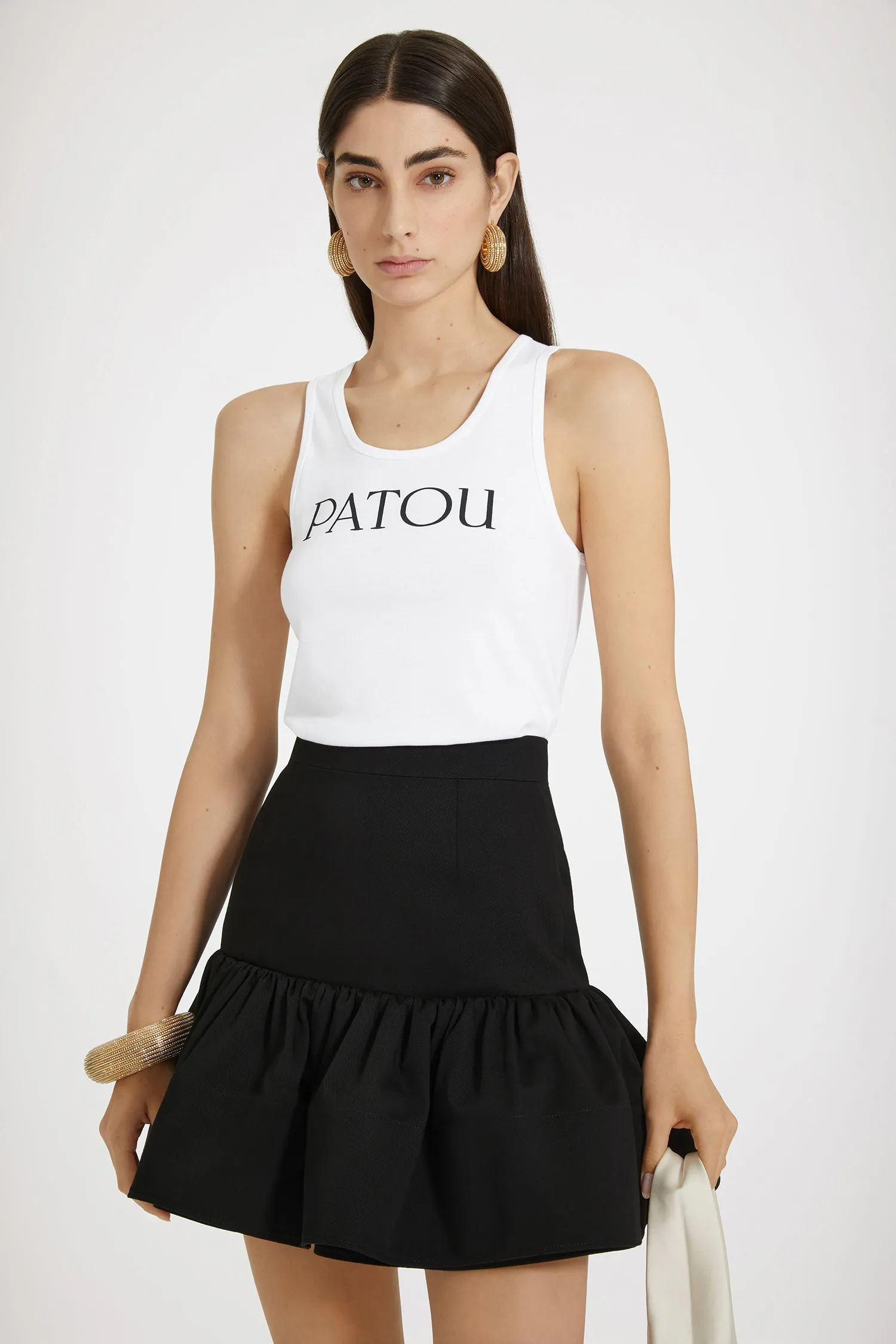 Ruffle mini skirt in cotton gabardine