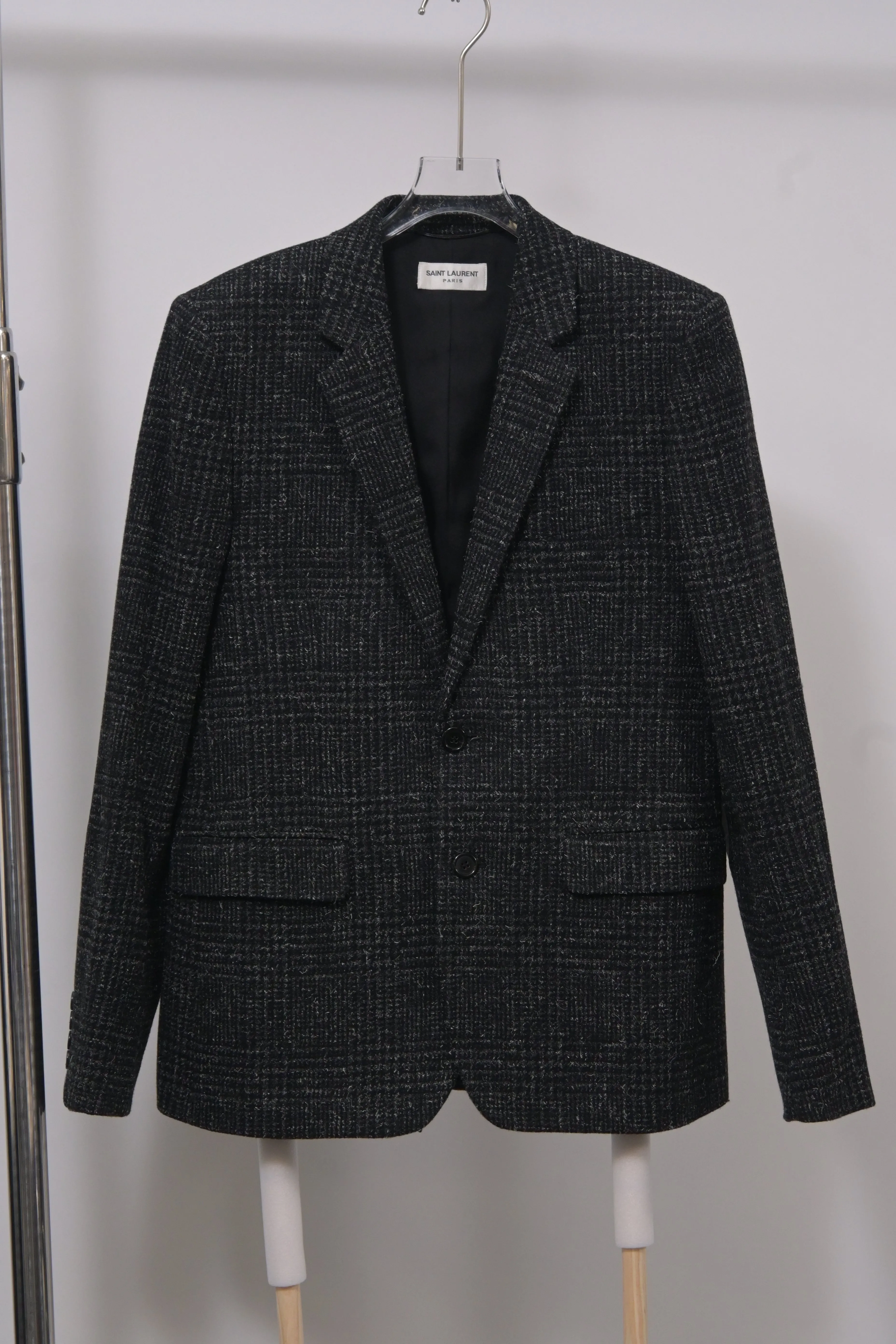 Saint Laurent Checkered Blazer in Black Wool