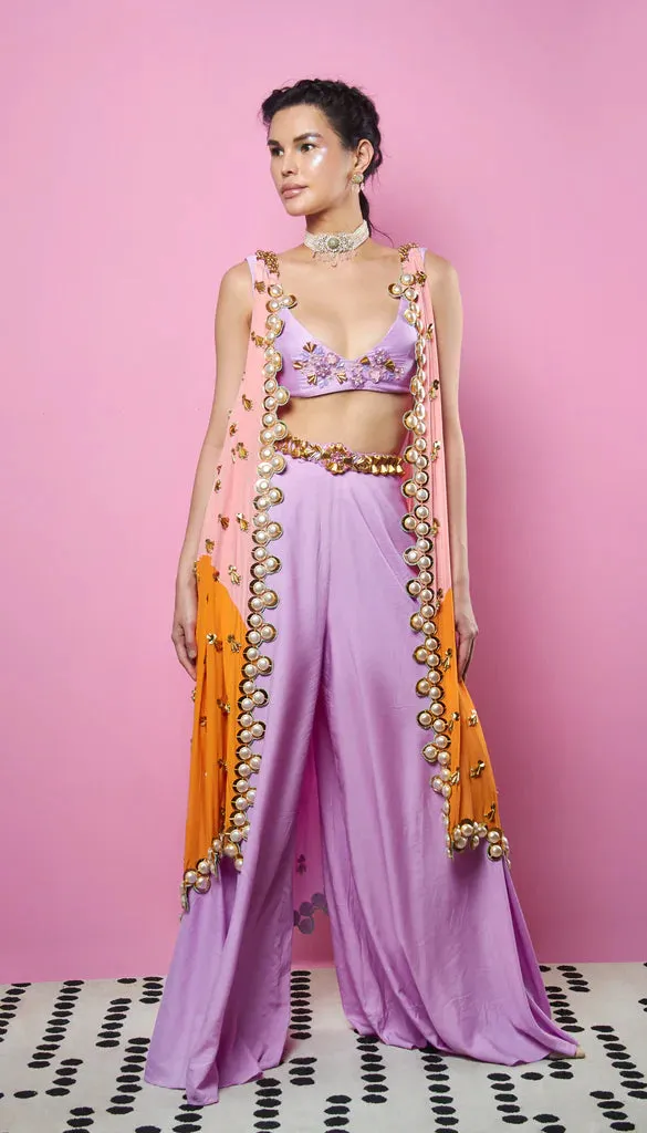 SAMANTHA - MULTI-COLORED EMBELLISHED CAPE AND PANTS SET