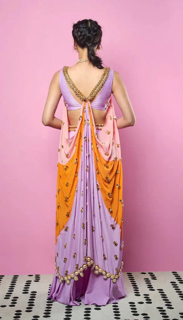 SAMANTHA - MULTI-COLORED EMBELLISHED CAPE AND PANTS SET