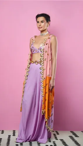 SAMANTHA - MULTI-COLORED EMBELLISHED CAPE AND PANTS SET