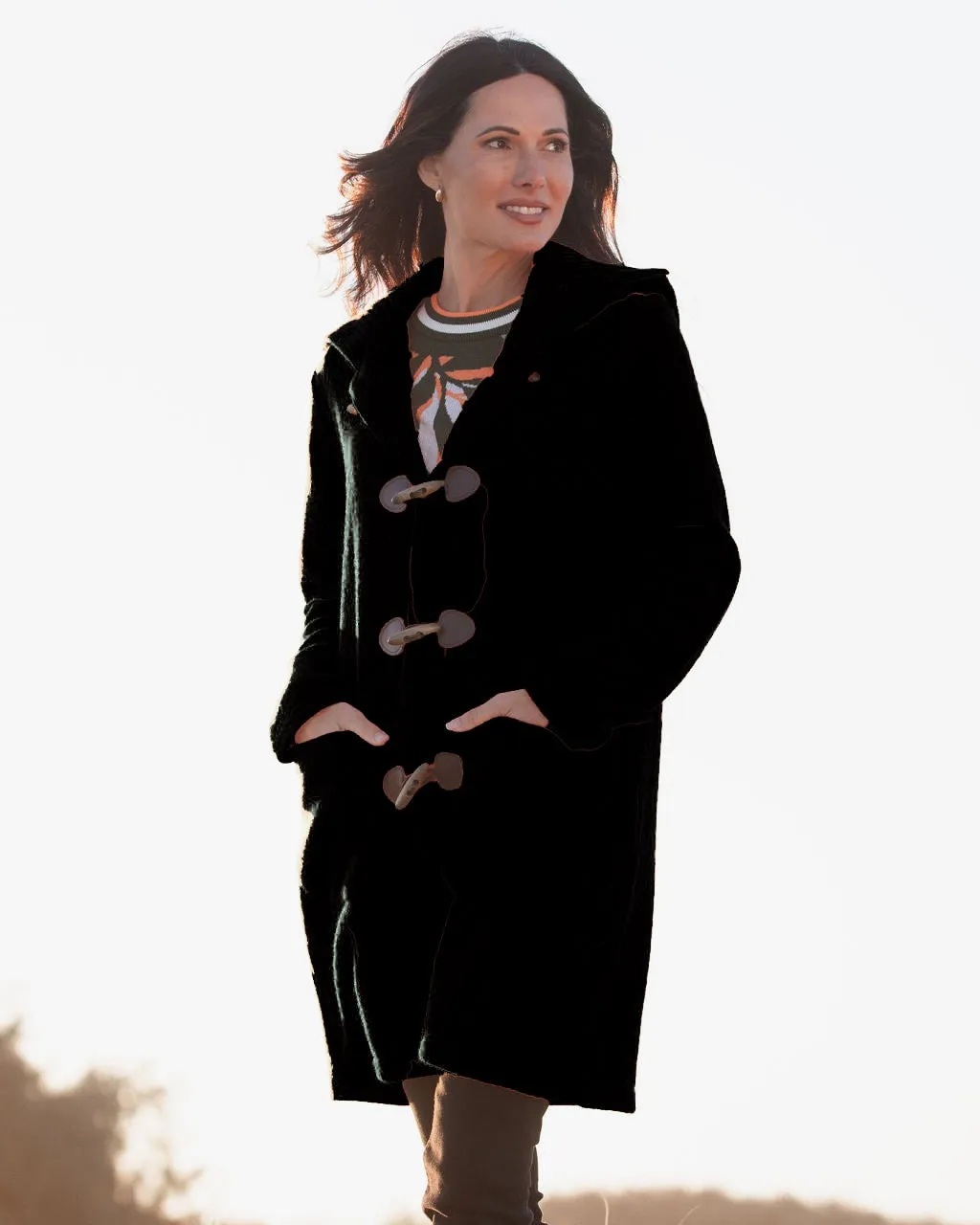 See Saw Boiled Wool Duffle Coat in Black