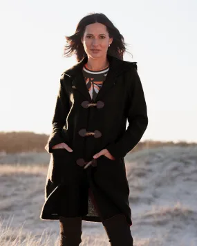 See Saw Boiled Wool Duffle Coat in Black