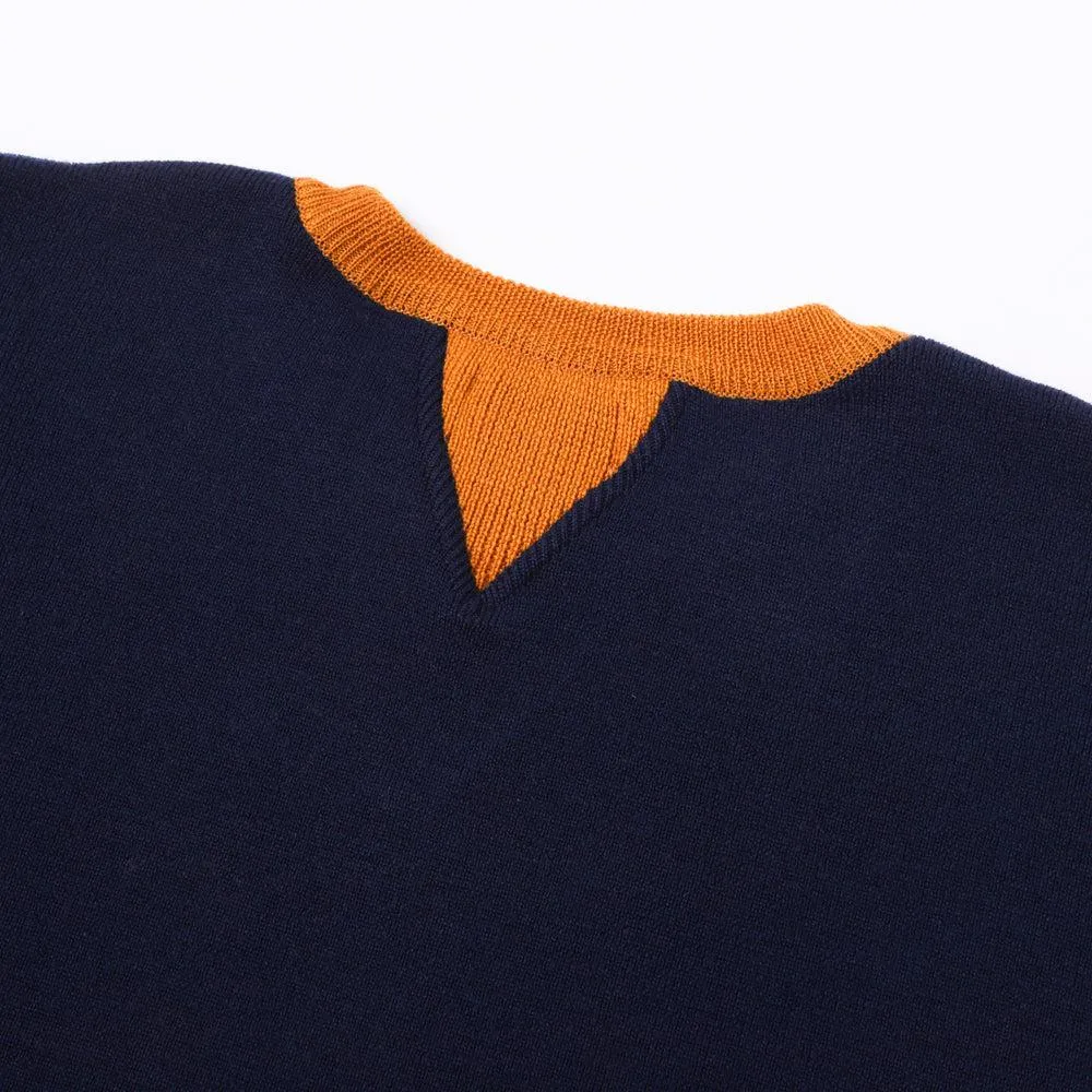 Stevenson Overall V-Gusset Wool Knitted Sweatshirt Navy