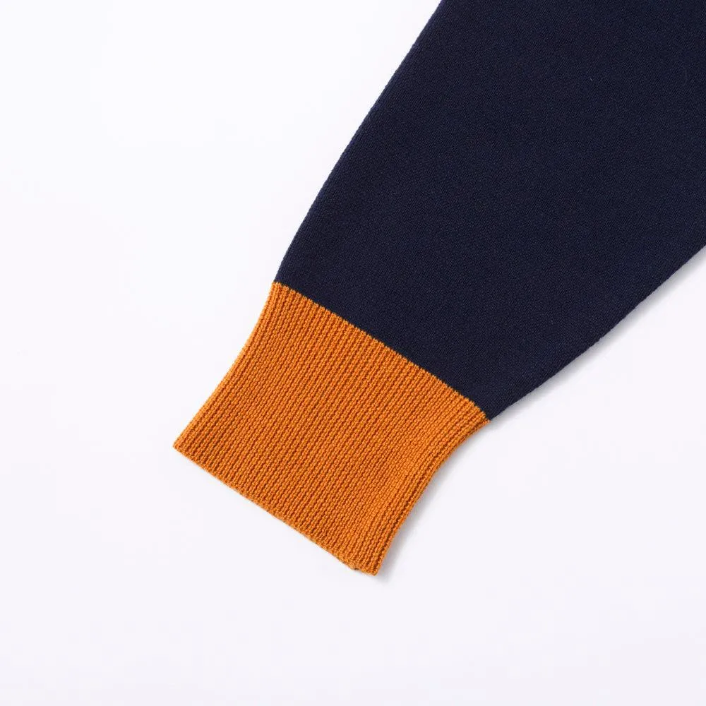 Stevenson Overall V-Gusset Wool Knitted Sweatshirt Navy