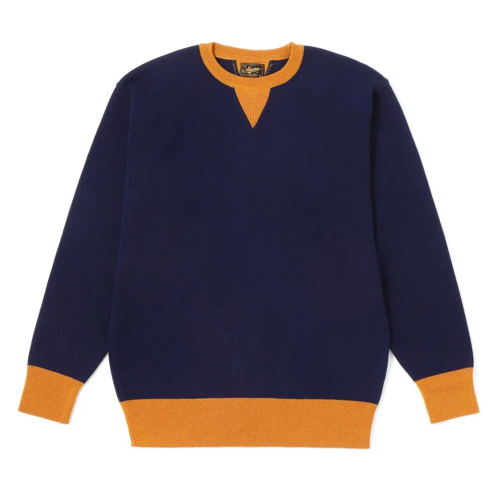 Stevenson Overall V-Gusset Wool Knitted Sweatshirt Navy