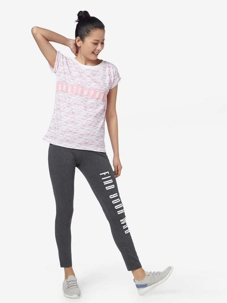 Studiofit Grey Melange Text Print Leggings