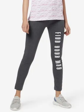 Studiofit Grey Melange Text Print Leggings
