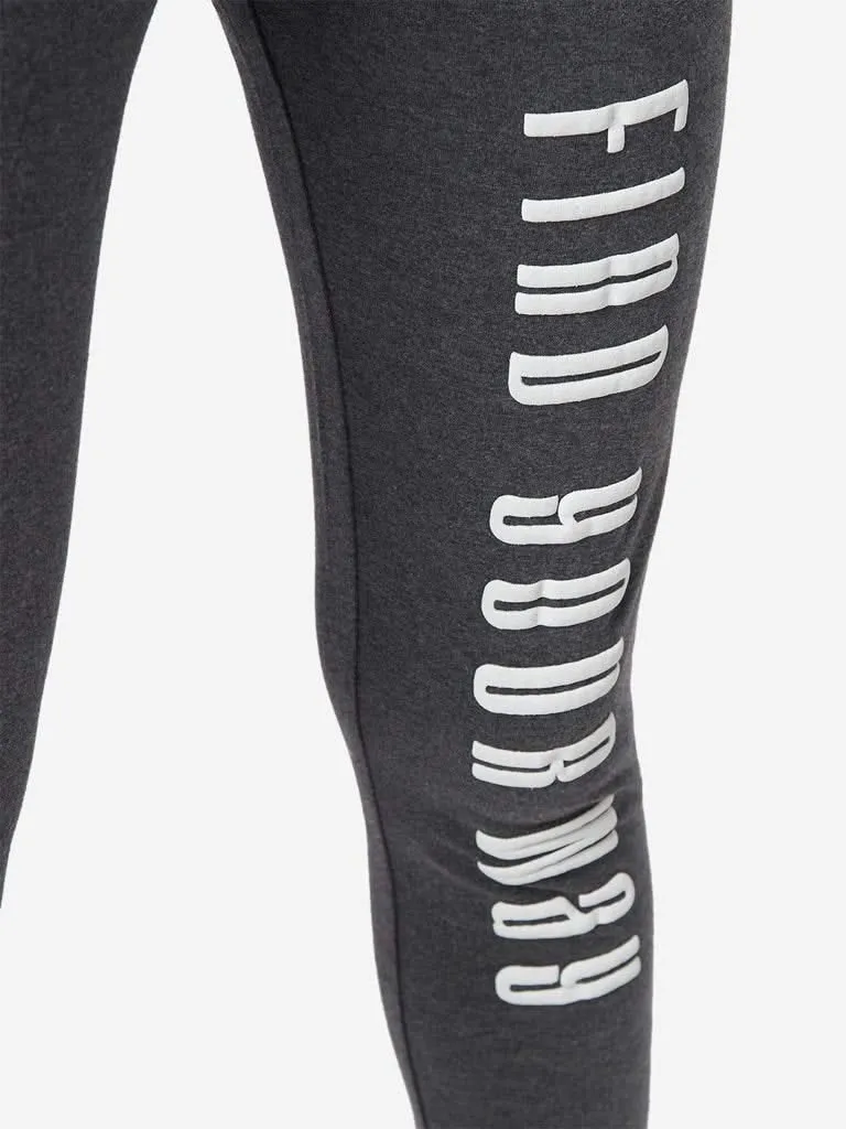 Studiofit Grey Melange Text Print Leggings