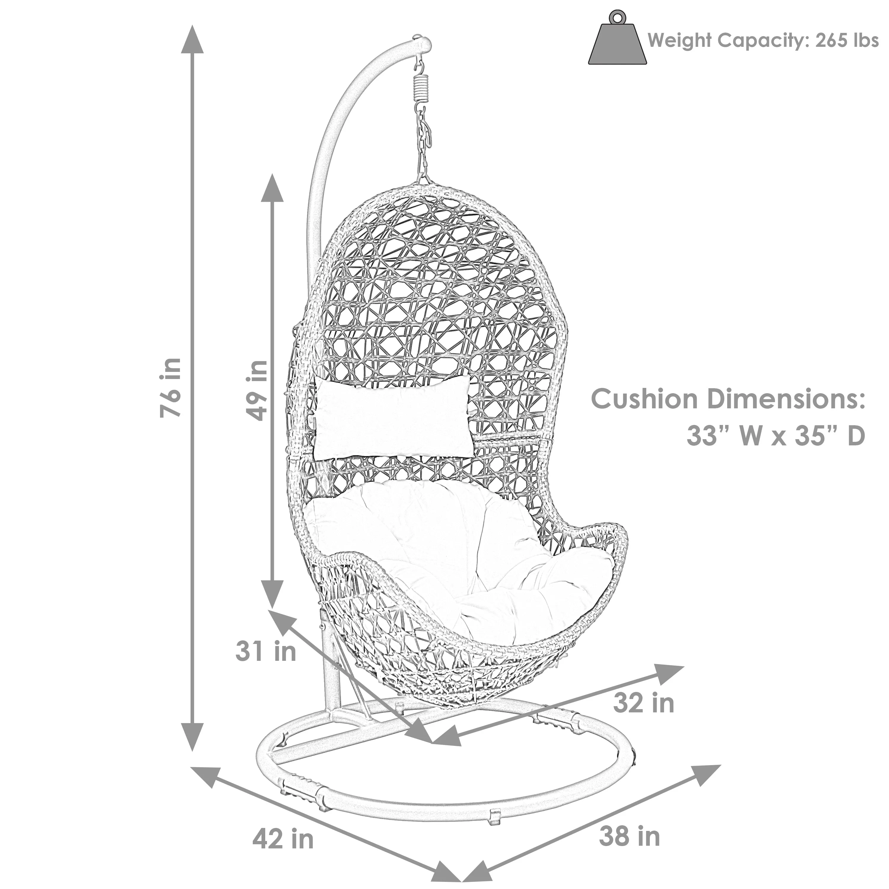 Sunnydaze Cordelia Hanging Egg Chair with Steel Stand and Cushion