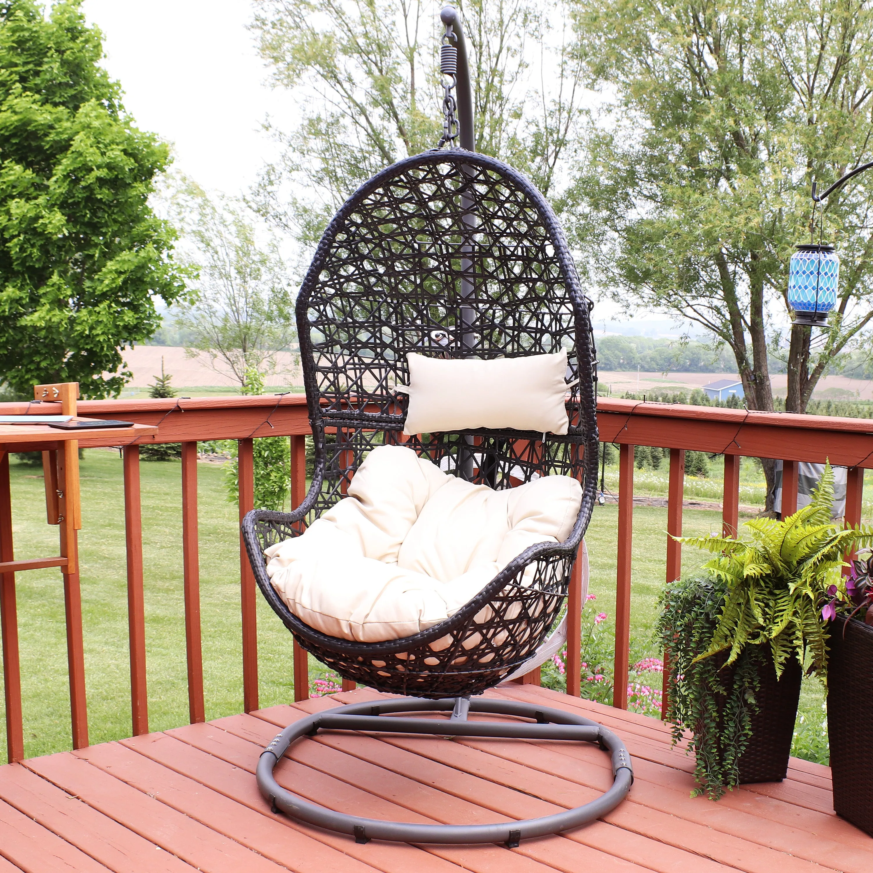 Sunnydaze Cordelia Hanging Egg Chair with Steel Stand and Cushion