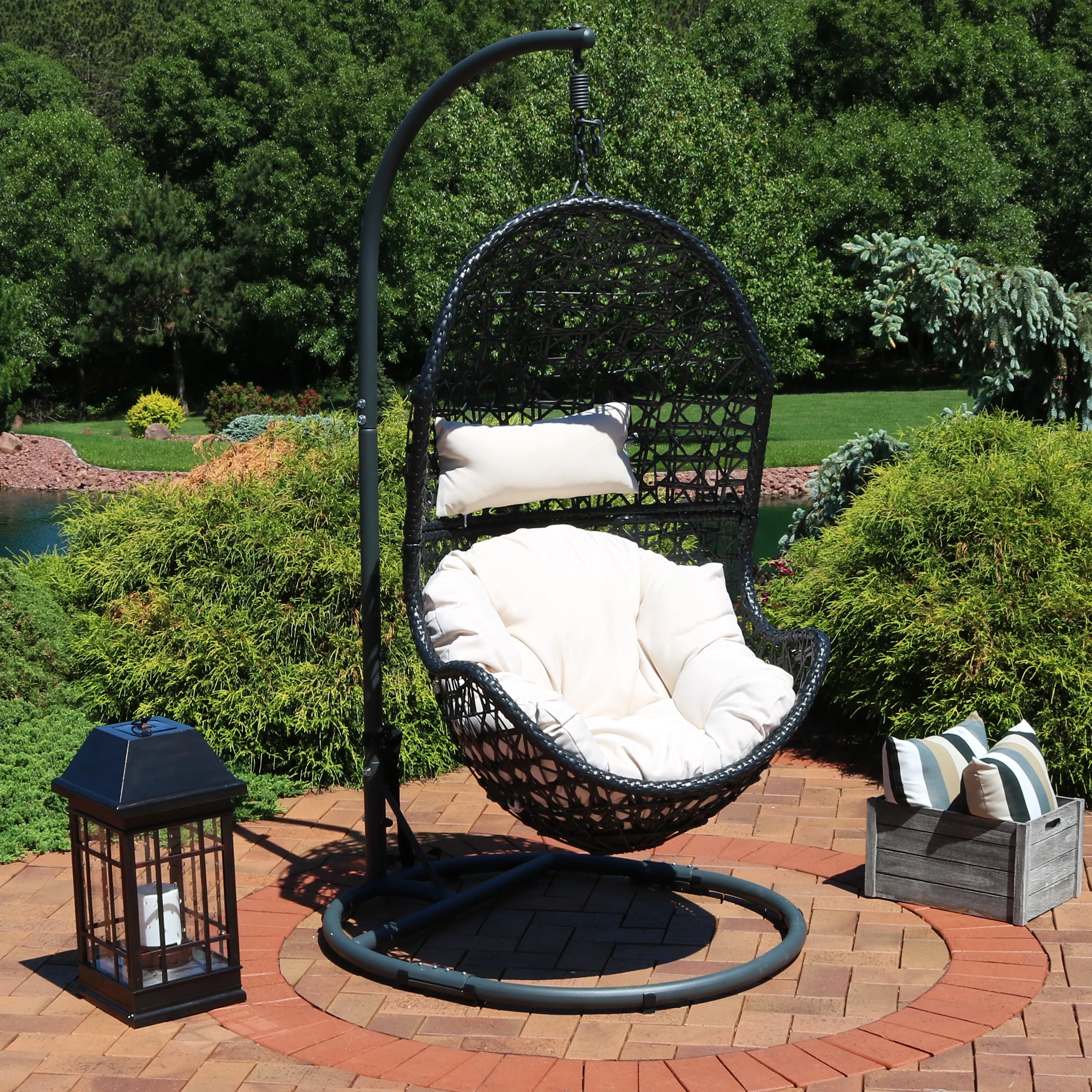Sunnydaze Cordelia Hanging Egg Chair with Steel Stand and Cushion