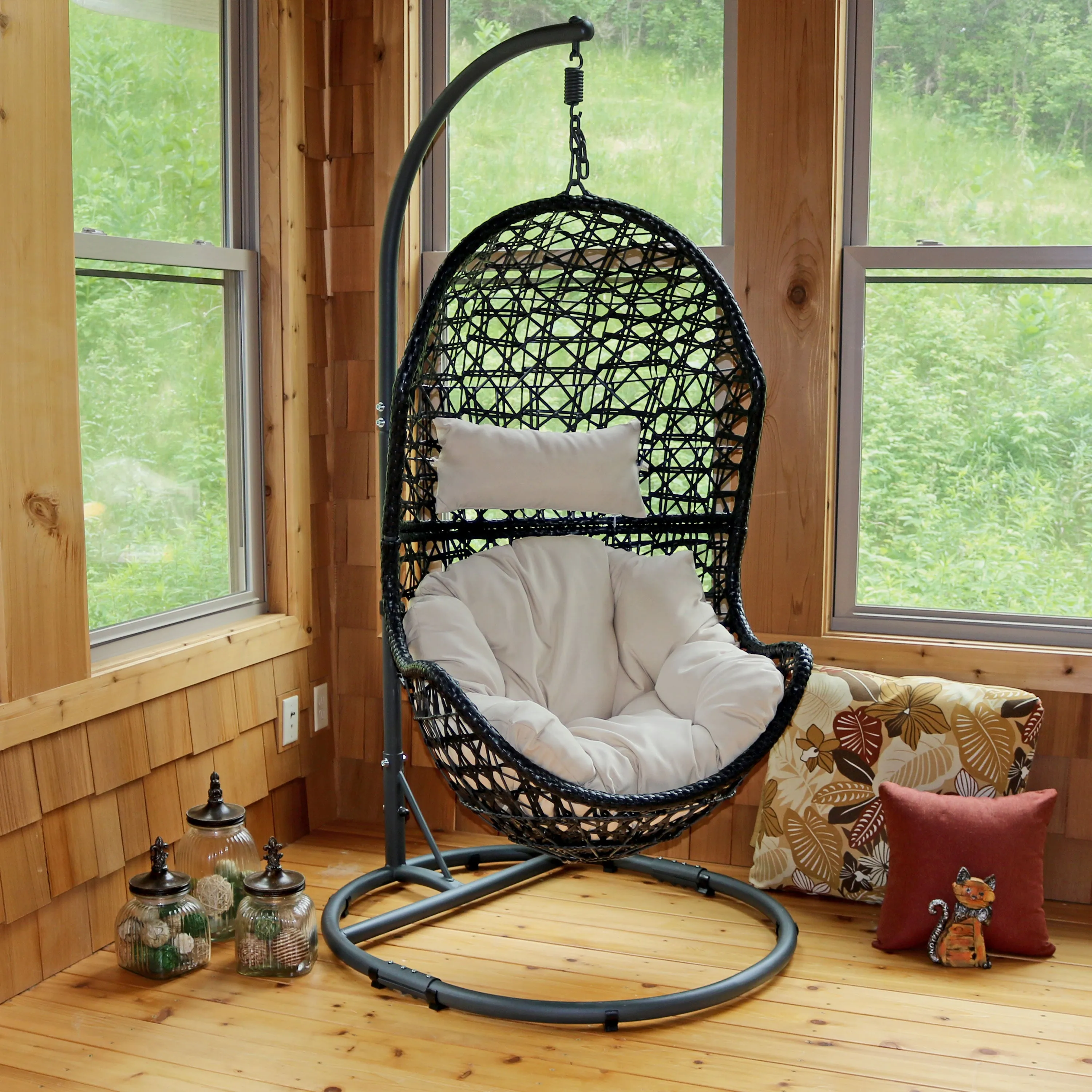 Sunnydaze Cordelia Hanging Egg Chair with Steel Stand and Cushion