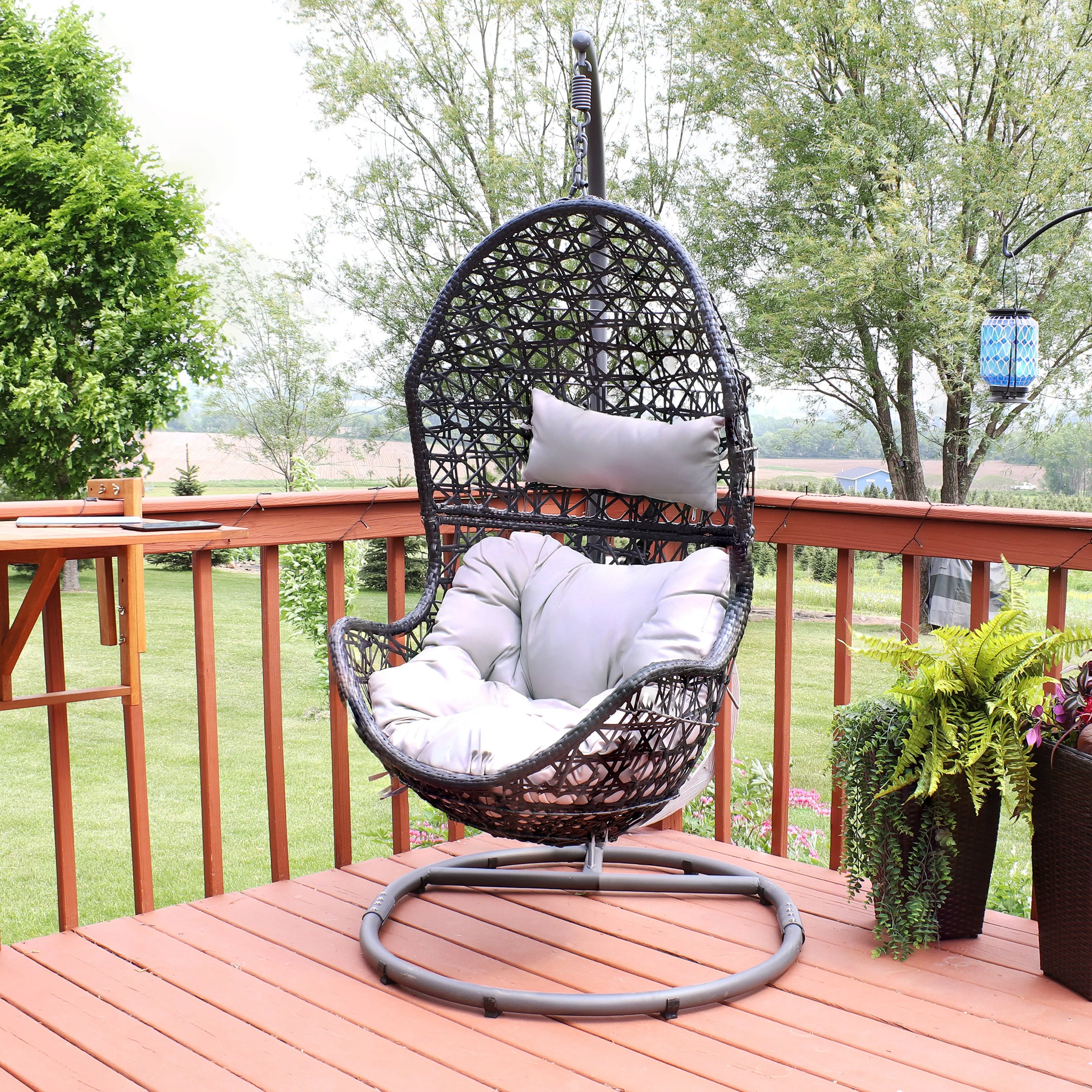 Sunnydaze Cordelia Hanging Egg Chair with Steel Stand and Cushion