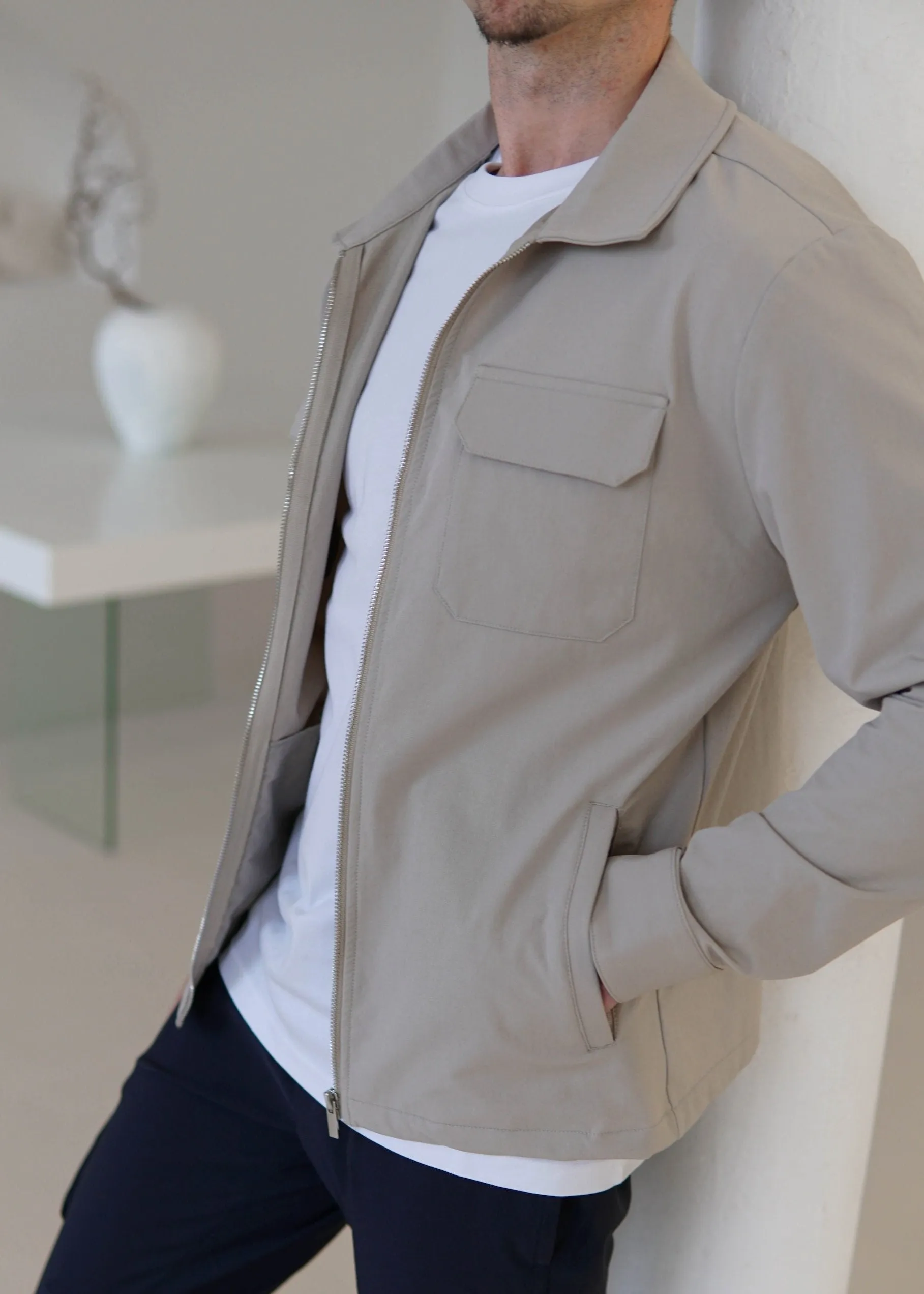 Tech Stretch Cargo Jacket In Stone