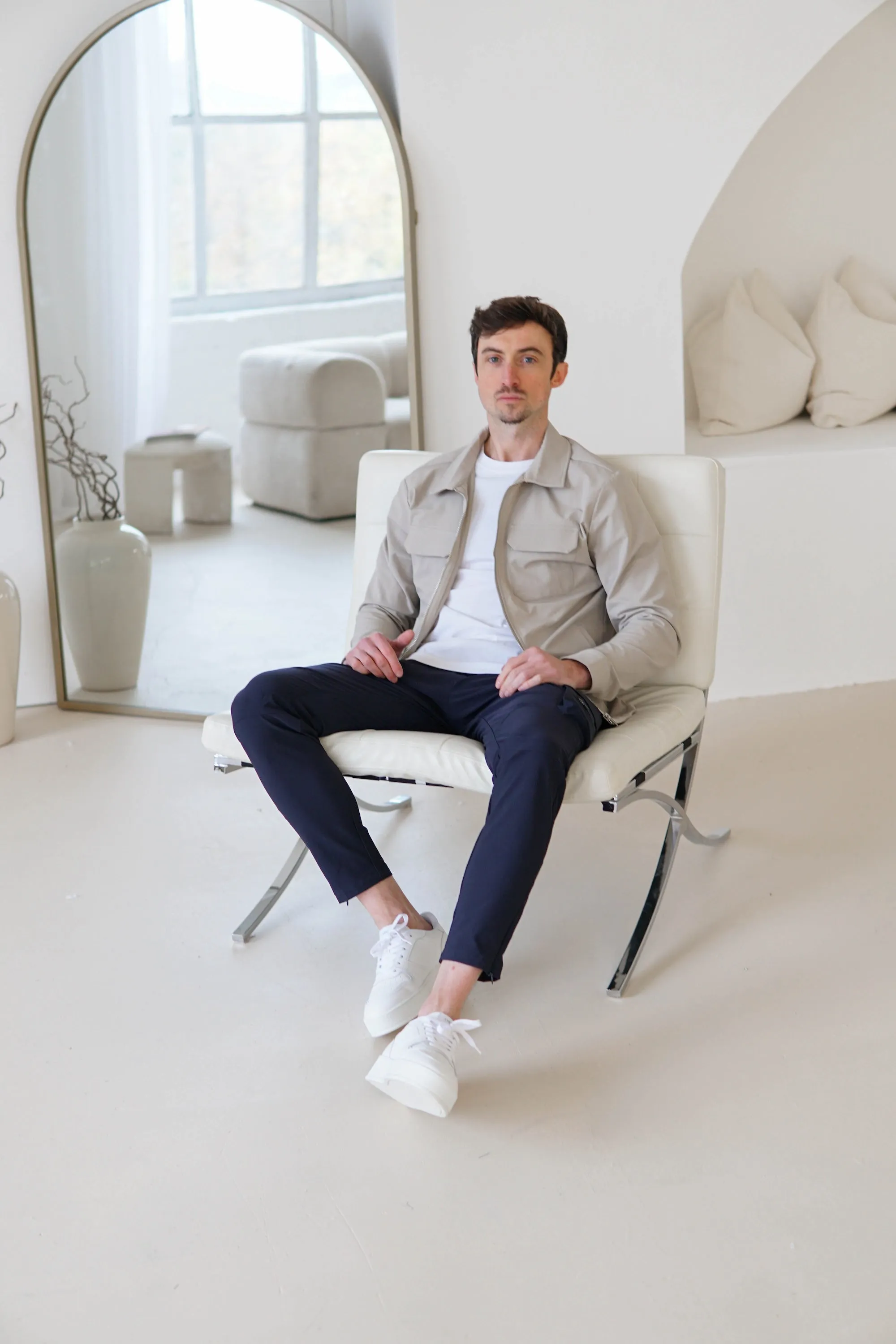 Tech Stretch Cargo Jacket In Stone