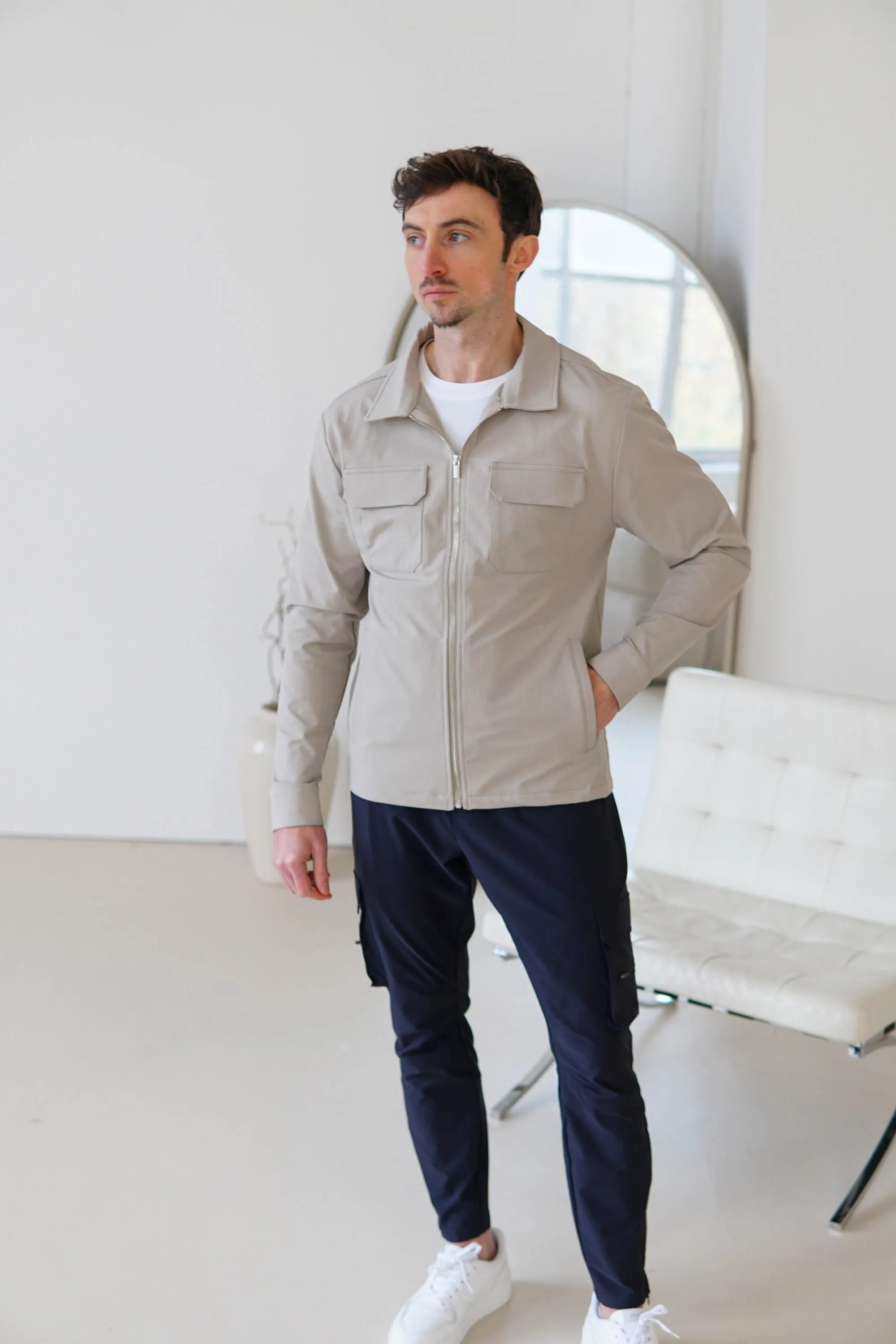 Tech Stretch Cargo Jacket In Stone