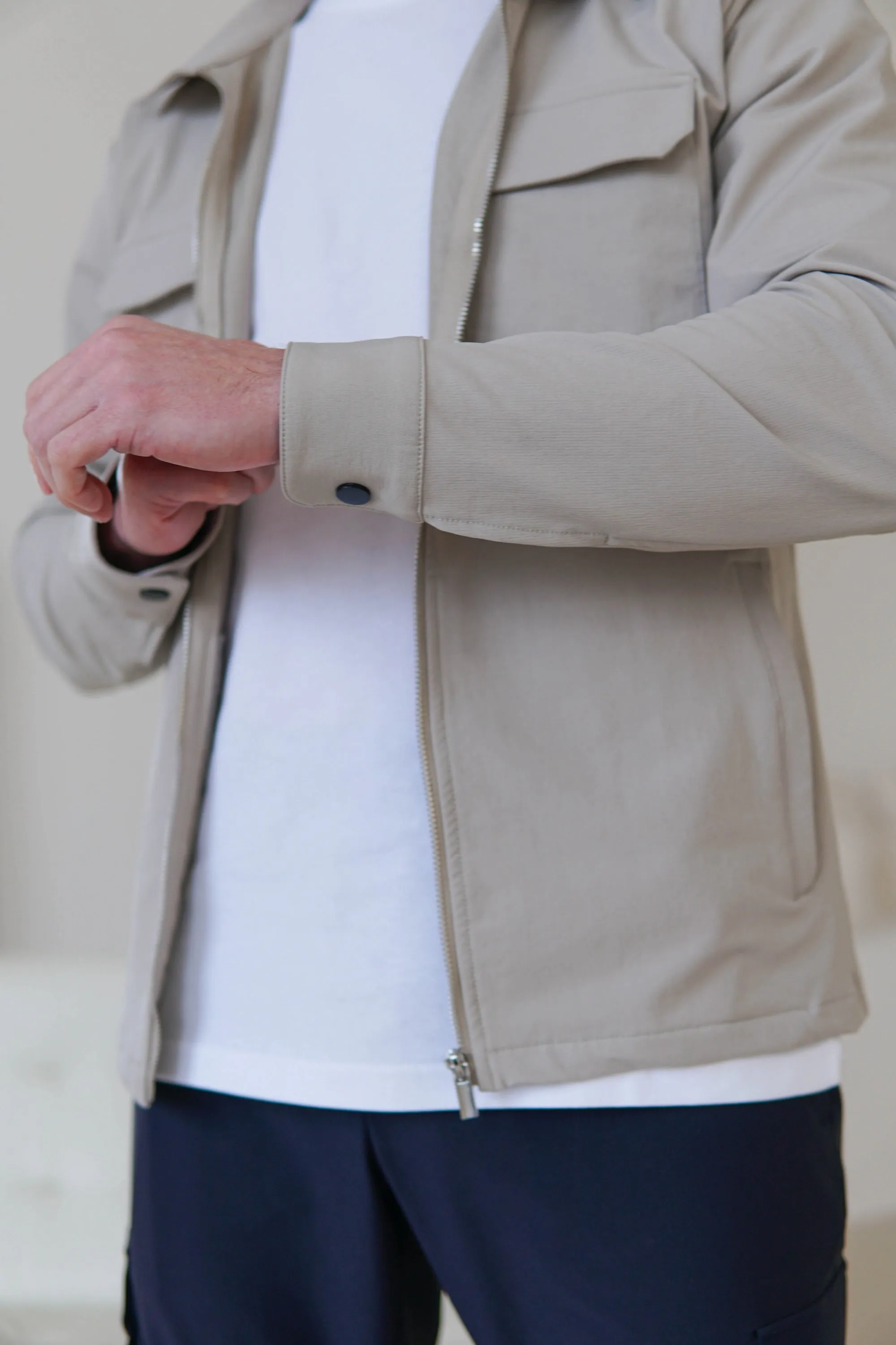 Tech Stretch Cargo Jacket In Stone