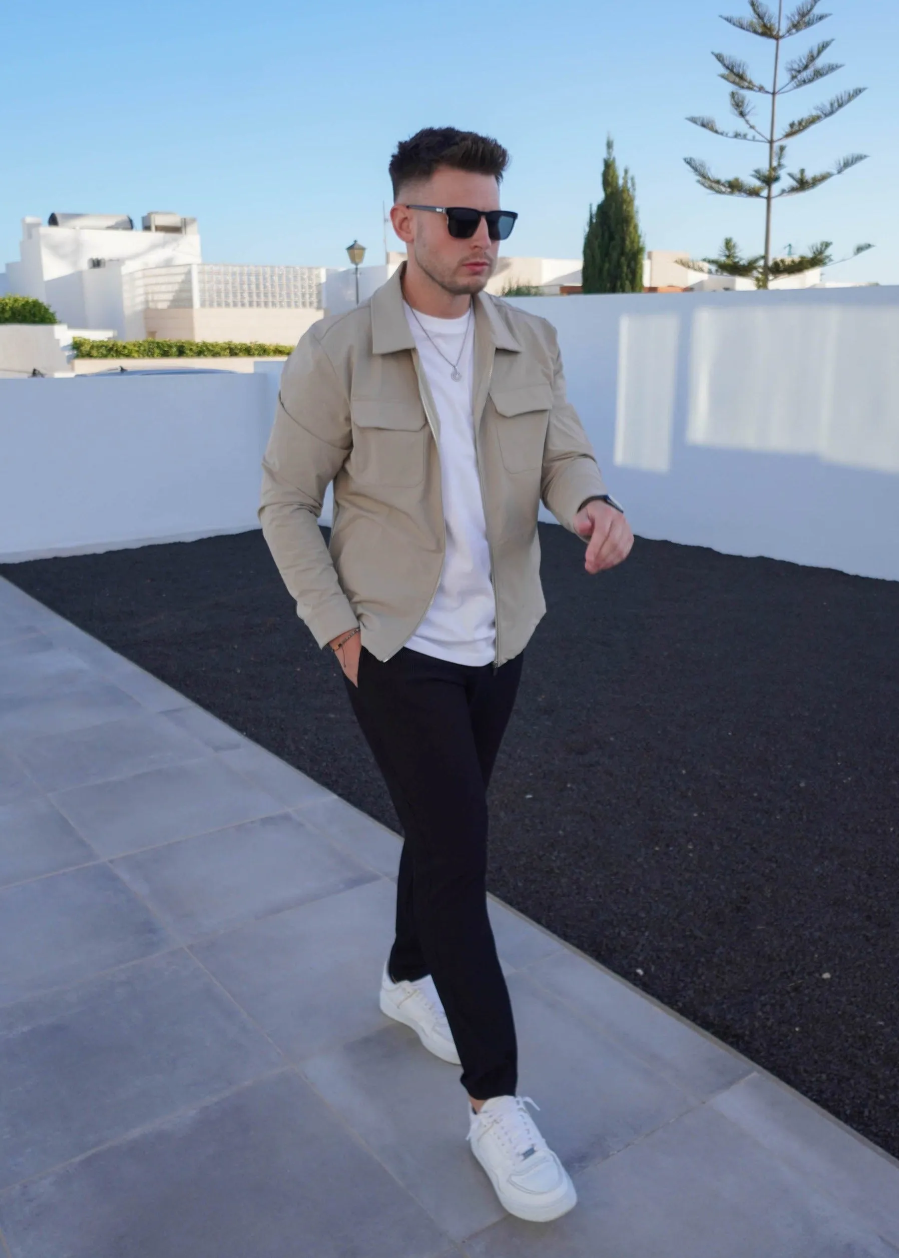 Tech Stretch Cargo Jacket In Stone