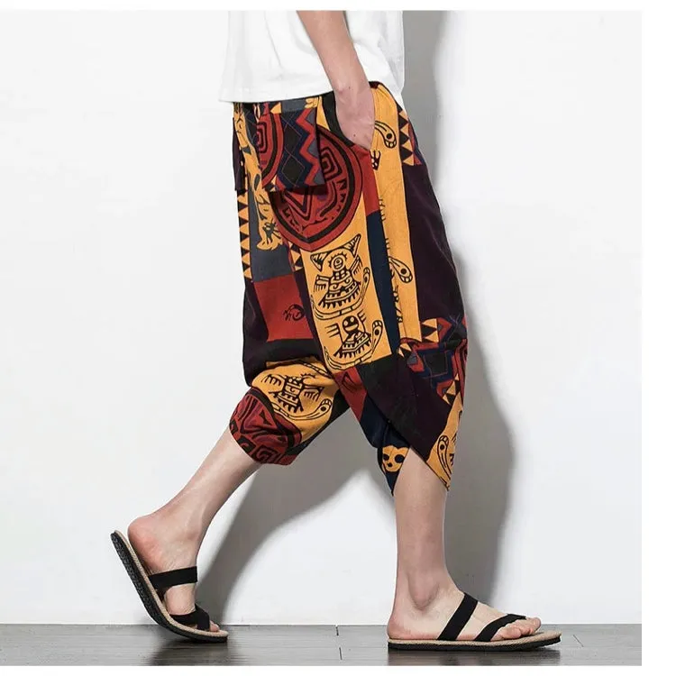 Tribal Ethnic Print Drawstring Cropped Pants
