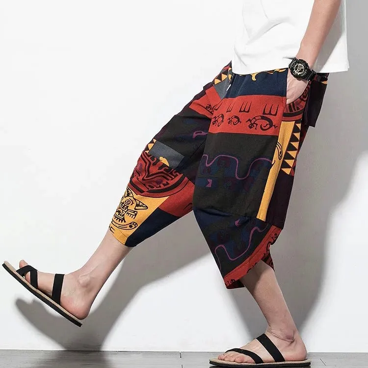 Tribal Ethnic Print Drawstring Cropped Pants