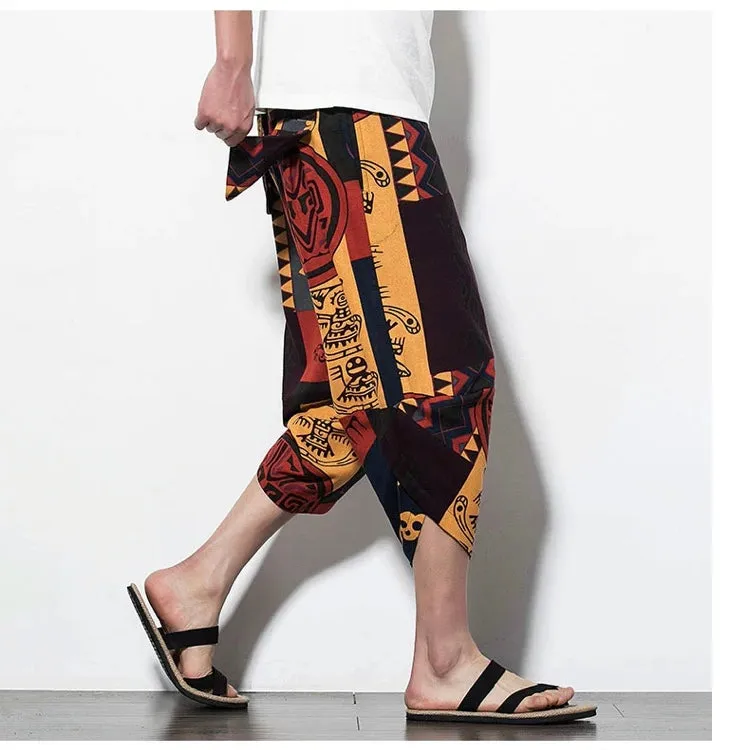 Tribal Ethnic Print Drawstring Cropped Pants