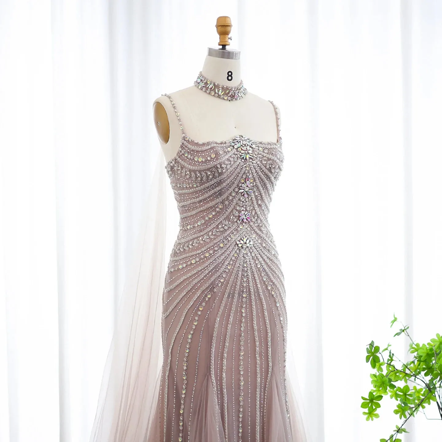 Tulle Mermaid Chockers Cape Gowns