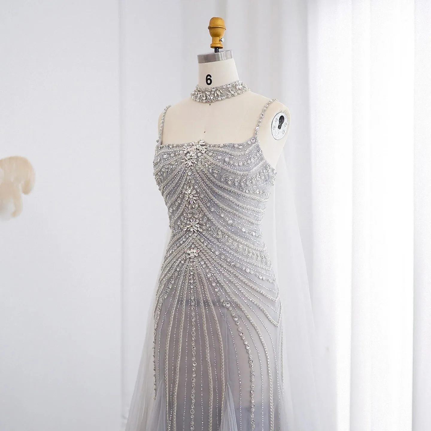 Tulle Mermaid Chockers Cape Gowns