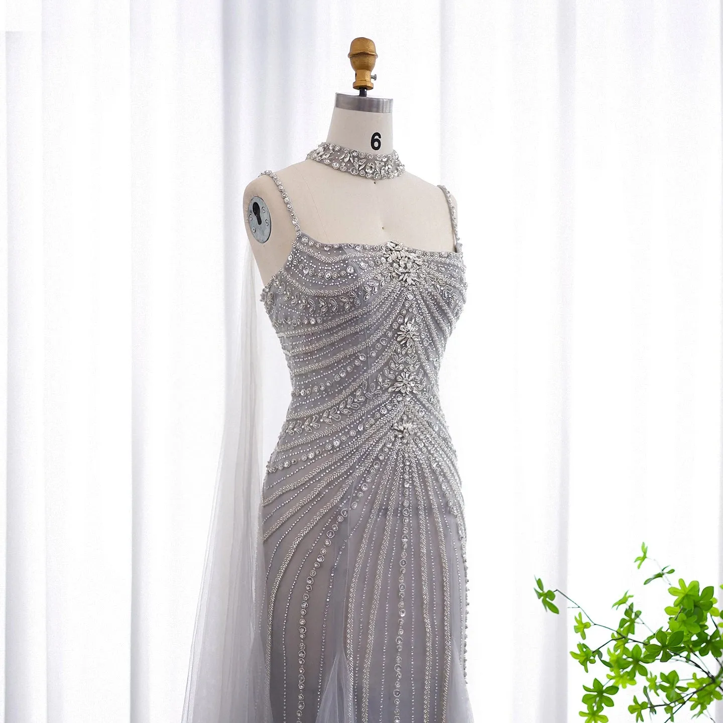 Tulle Mermaid Chockers Cape Gowns