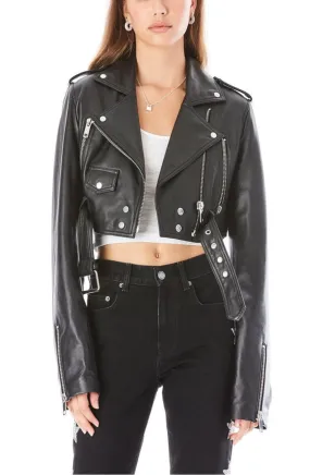 Turo Bolero Black Leather Moto Jacket for Women