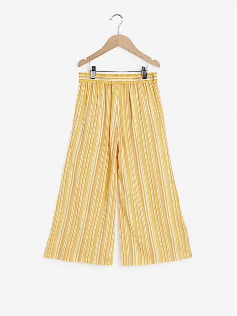 Utsa Kids Mustard Stripe Printed Palazzos