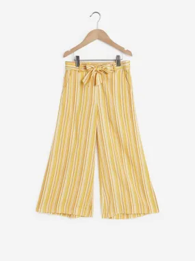 Utsa Kids Mustard Stripe Printed Palazzos