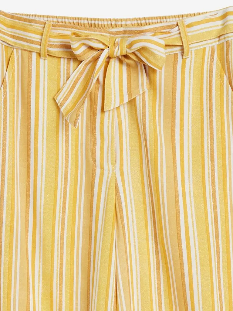 Utsa Kids Mustard Stripe Printed Palazzos